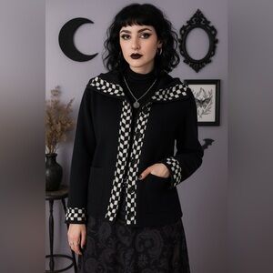 NWT Vintage Talbot 100% Wool Collared Sweater Cardigan Black Abstract Geometric